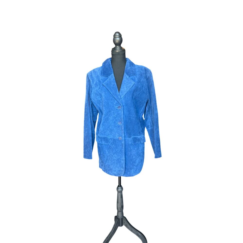 💙 Bagatelle Cobalt Blue Suede Blazer – Vintage Statement Suede – Size M